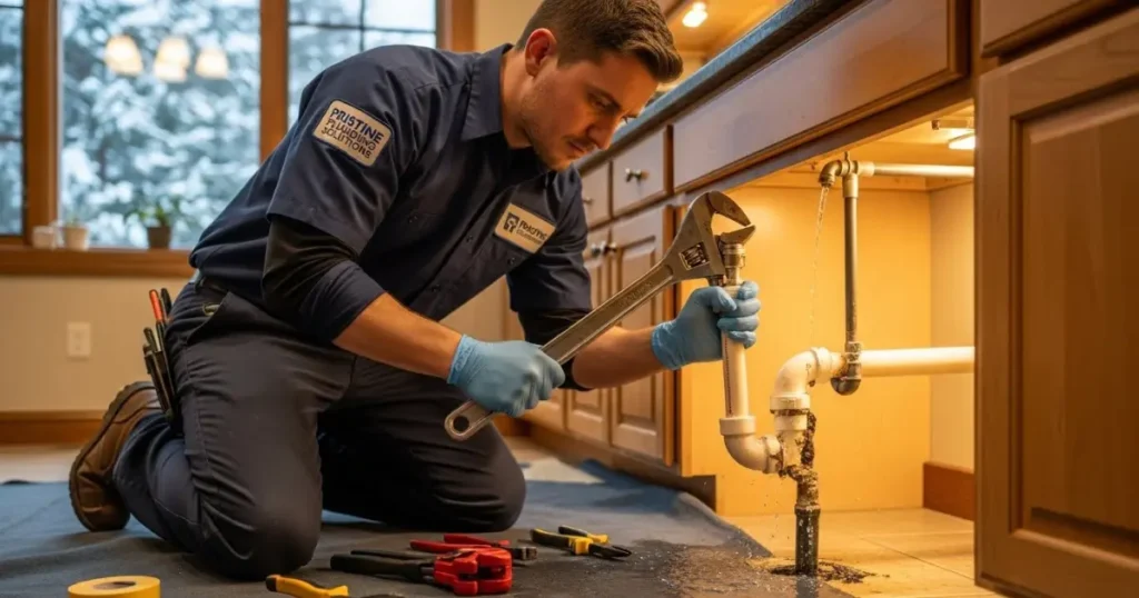 Plumber Fixing Burst Pipe